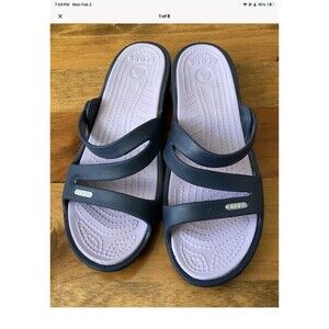Crocs Patricia Wedge Sandals Womans 9 Navy Blue/Light Purple Colorway